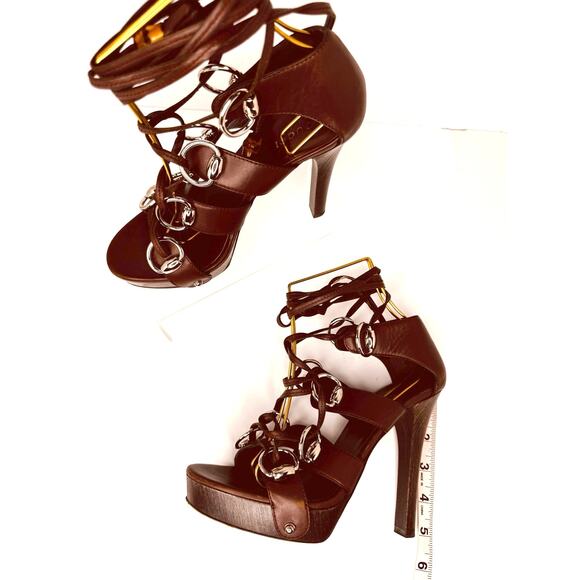 Gucci Bamboo Accent Leather Gladiator Calfskin Strappy Platform Sandals EU 37c - Picture 6 of 12